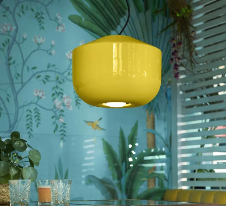 Suspension, Bellota 35, jaune citron, Ø35cm, H28cm - Ferroluce