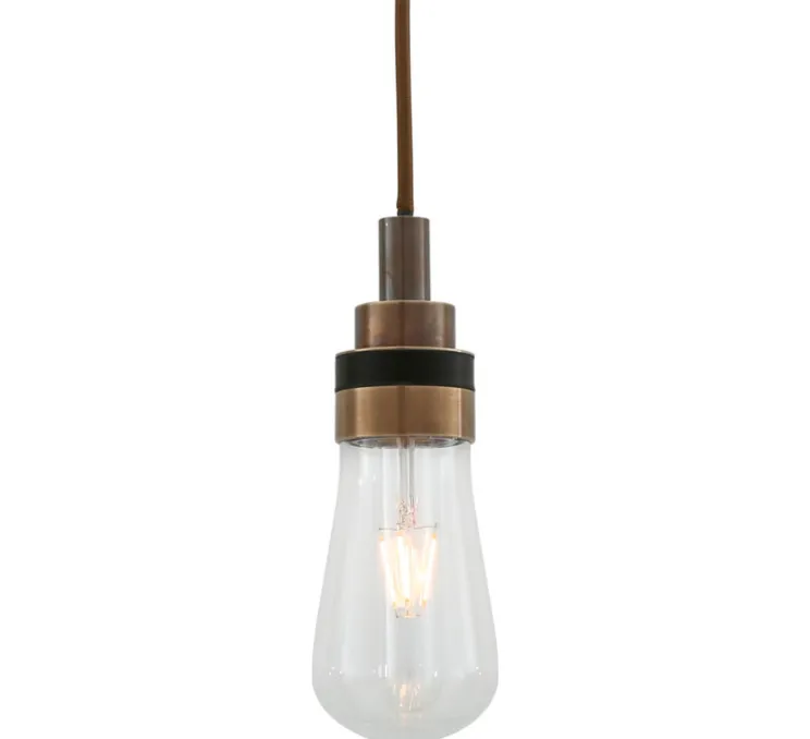 Suspension, Bo, laiton antique, verre transparent, câble 3m, IP65, Ø8cm, H22cm - Mullan Lighting