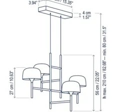 Suspension, Bol S/4L, noir, LED, dim, 2700K, 6720 lm, L83cm, H56cm - Bover