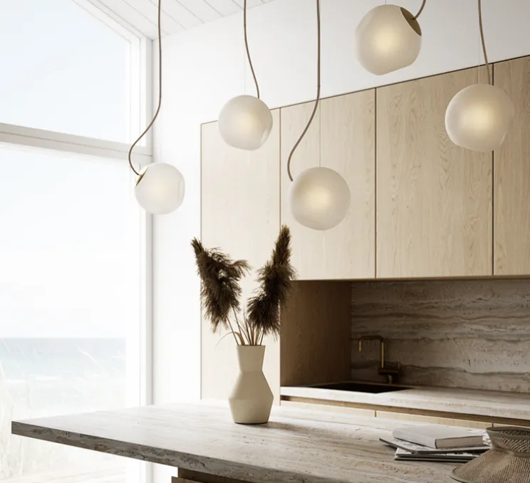 Suspension, Bright Barocco câble crème, laiton, blanc, Ø20cm, H20cm - Nordic Tales