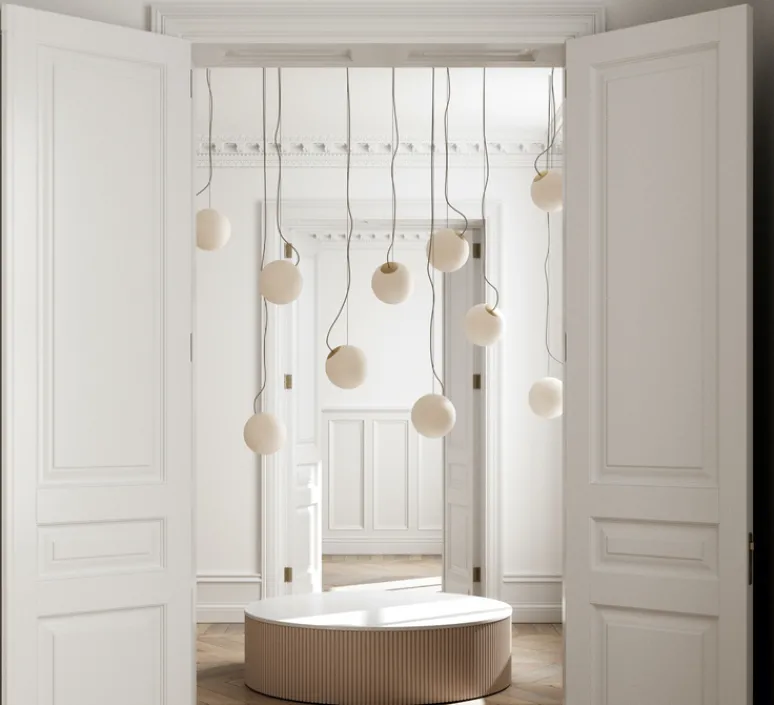 Suspension*Nordic Tales Suspension, Bright Ripple, , câble noir Ø20cm, H20cm - blanc