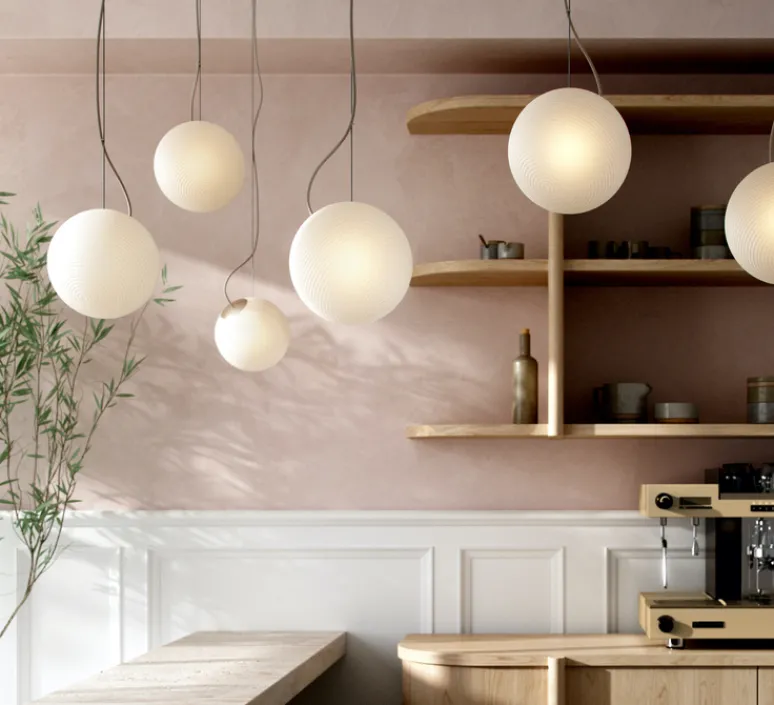 Suspension*Nordic Tales Suspension, Bright Ripple, , câble noir Ø20cm, H20cm - blanc