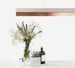 Suspension, C1, béton clair et cuivre, touch dim LED, 4000K, 2100lm, L122cm, H8cm - Gantlights