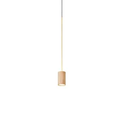 Suspension*Luxcambra Suspension, Calma S, , LED, 2700K, 665-836 lm, Ø6cm, H60cm - laiton, bois de hêtre