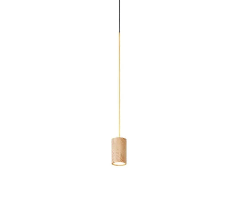 Suspension*Luxcambra Suspension, Calma S, , LED, 2700K, 665-836 lm, Ø6cm, H60cm - laiton, bois de hêtre
