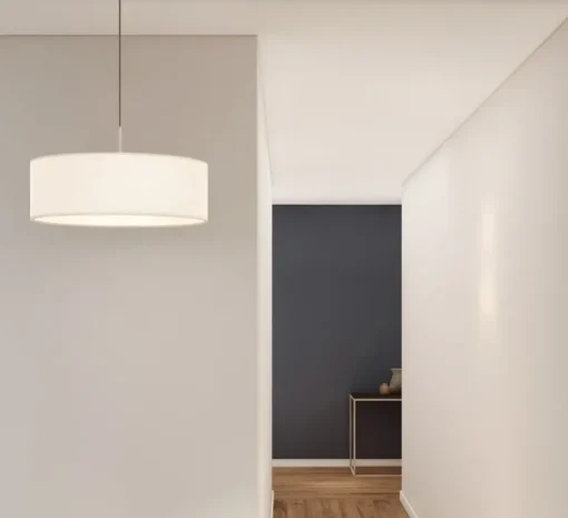 Suspension*Astro Suspension, Cambria, , Ø60cm, H20cm - structure nickel mat, abat-jour blanc