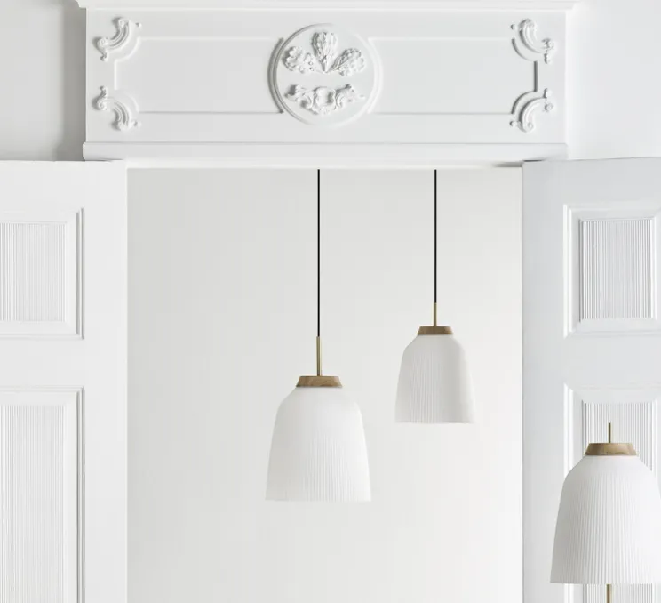 Suspension, Campa, blanc, bois, laiton antique, Ø35cm, H40cm - Bolia