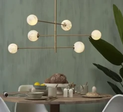 Suspension*It's about Romi Suspension, Carrara 3 bras/6 globes, Finition , Ø99cm, H95cm - Marbre blanc, laiton