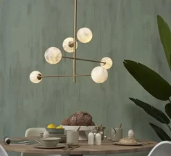 Suspension*It's about Romi Suspension, Carrara 3 bras/6 globes, Finition , Ø99cm, H95cm - Marbre blanc, laiton