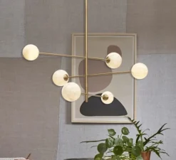 Suspension*It's about Romi Suspension, Carrara 3 bras/6 globes, Finition , Ø99cm, H95cm - Marbre blanc, laiton