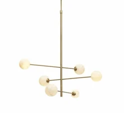 Suspension*It's about Romi Suspension, Carrara 3 bras/6 globes, Finition , Ø99cm, H95cm - Marbre blanc, laiton