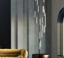 Suspension, Cascadia C33, laiton brossé, LED, 2700K, 10560 lm, Ø70cm, H332-1032cm - Studio Matthew McCormick