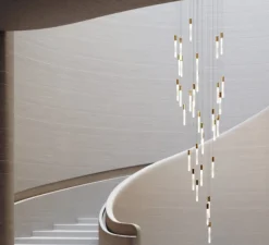 Suspension, Cascadia C33, laiton brossé, LED, 2700K, 10560 lm, Ø70cm, H332-1032cm - Studio Matthew McCormick