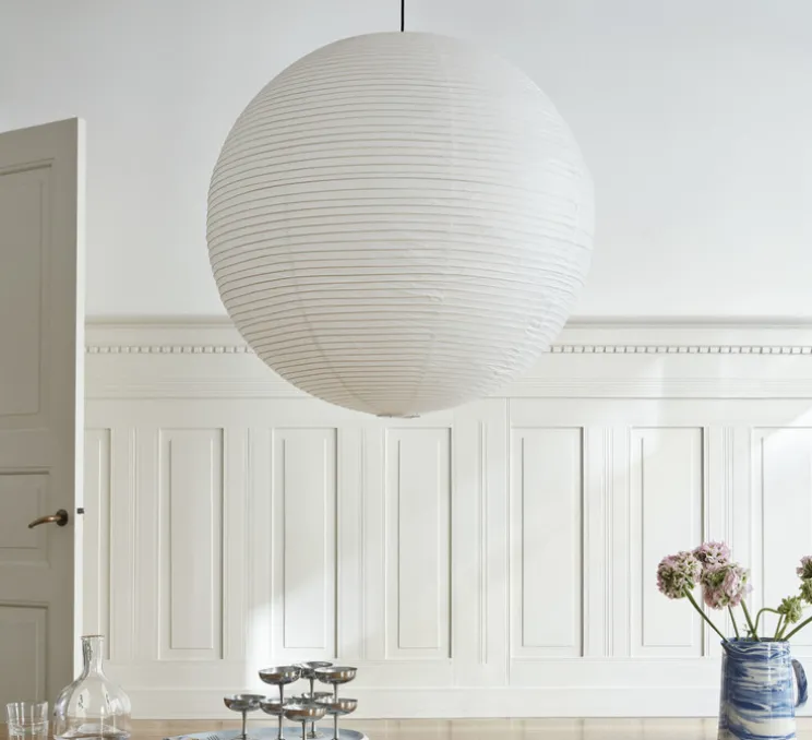 Suspension, Câble 4m, douille & rosace noir, Rice Paper, blanc, Ø80cm, H80cm - HAY