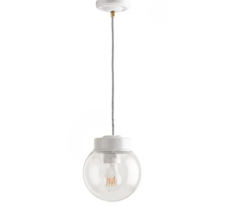 Suspension*Zangra Suspension, ceilinglamp.137, avec glass005, en porcelaine et verre, , Ø14,5cm, H15cm - blanc