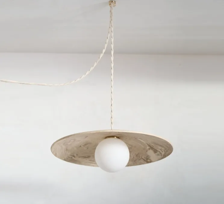 Suspension, Ceramica Primitiva 36, ocre, câble naturel, Ø36cm, H100cm - Contain
