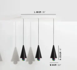 Suspension, Cherry, 3 pendants, noir, LED, dim, 3000K, 3*1040 lm, L90cm, H5cm - Petite Friture