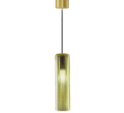 Suspension*Panzeri Suspension, Clio, laiton satiné diffuseur , LED, 2700K, 1050lm, Ø8,5cm, H31cm - vert