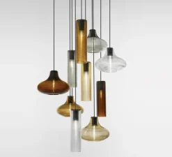 Suspension*Panzeri Suspension, Clio sans rosace, , Ø8,5cm, H31cm - verre fumé,