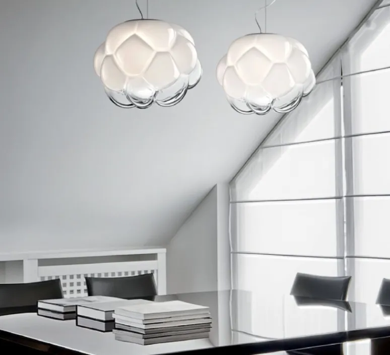 Suspension*Fabbian Suspension, Cloudy F21, , Ø40cm, H31cm - transparent, blanc