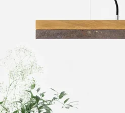 Suspension, [C3o], chêne, acier corten, LED, L182cm, H8cm - GANTLIGHTS