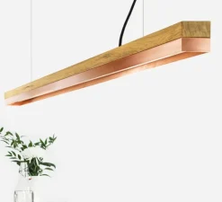 Suspension, [C3o], chêne, cuivre, LED, L182cm, H8cm - GANTLIGHTS