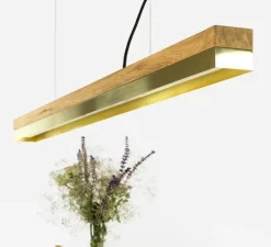 Suspension, [C1o], chêne, laiton, LED, L122cm, H8cm, 2700K, dimmable - GANTLights