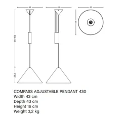 Suspension, Compass 430 ajustable, blanc perlé, Ø43cm, H26cm - HAY