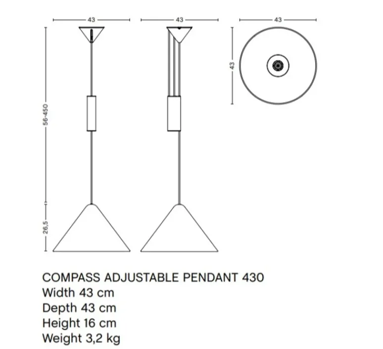 Suspension*HAY Suspension, Compass 430 ajustable, , Ø43cm, H26cm - alu brossé