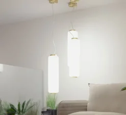 Suspension*Slide Suspension, Cordiale, , LED, dim, 3000K, lm, Ø15cm, H56cm - Blanc, laiton satiné