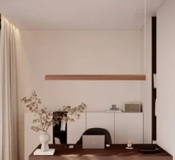 Suspension*Tunto Suspension, Curve, , LED, DALI, microprisme, dim, 2700K, 1300 lm, L116cm, H6cm - bois, noyer