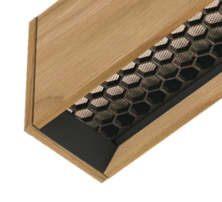 Suspension*Tunto Suspension, Curve, , LED, DALI, honeycomb, dim, 2700K, 1950 lm, L172cm, H6cm - bois, noyer