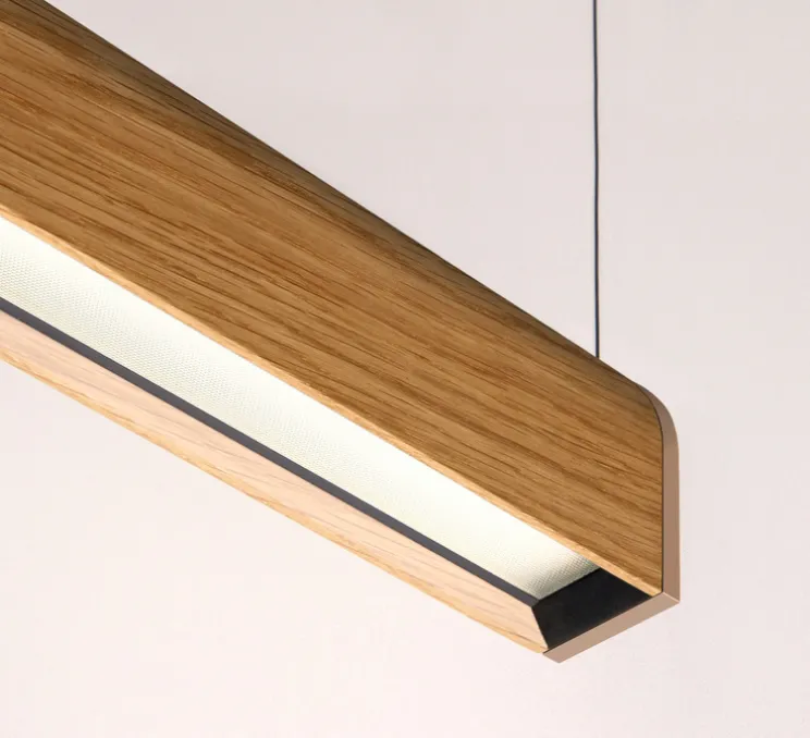 Suspension, Curve, chêne, LED, DALI, microprisme, dim, 2700K, 1300 lm, L116cm, H6cm - Tunto