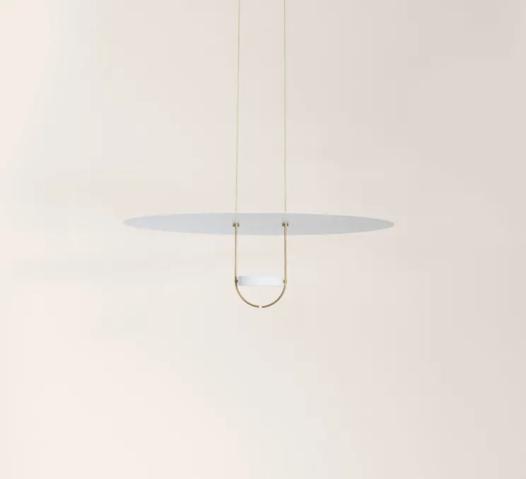 Suspension, D03, blanc et laiton, LED, 2700K, 3000 lm, Ø50cm, H81cm - OliveLab
