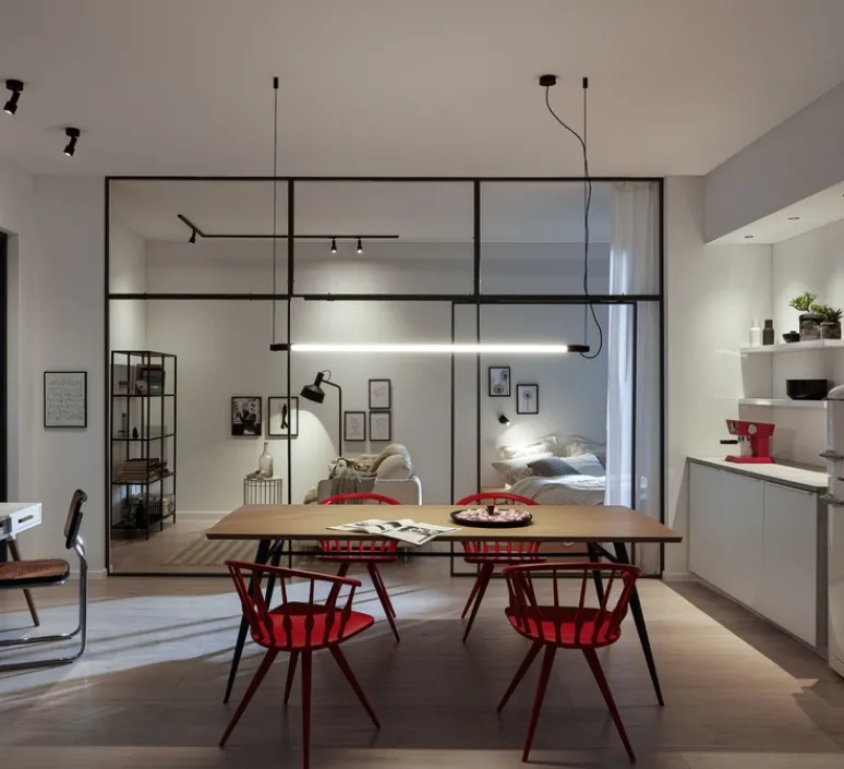 Suspension*Wever&Ducré Suspension, Darf, 1.0 non dim, , LED, 3000K, 3560lm, Ø3,3cm, L162,6cm - Wever & Ducré noir et blanc