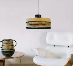 Suspension, Deeply S Stripe, naturel, bleu foncé, violet, Ø45cm, H25cm - Golden Editions