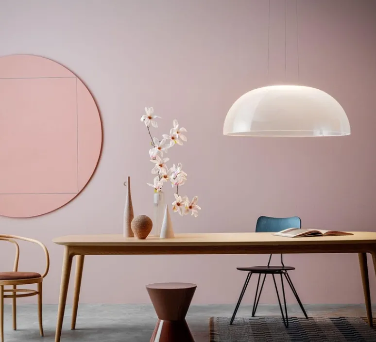 Suspension*Stilnovo Suspension, Demi, , LED, dim, 3000K, 6219 lm, Ø95cm, H33,6cm - transparent, blanc