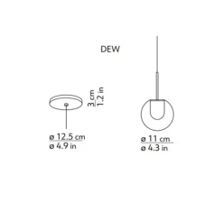 Suspension, Dew, noir, sans rosace, LED, dim, 2700k, 440 lm, Ø11cm, H11cm - KDLN
