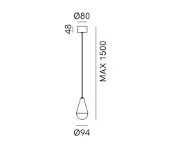 Suspension*Il Fanale Suspension, Dew single, , Ø9,4cm, H150cm - fer antique, verre transparent