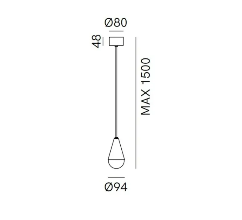 Suspension*Il Fanale Suspension, Dew single, , Ø9,4cm, H150cm - fer antique, verre transparent