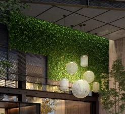 Suspension*Bover Suspension d'extérieur, Nans Sphere S, , IP66, LED, dim, 2700K, 1400 lm, Ø60cm, H257cm - Brun graphite - Teinte beige