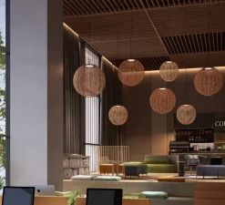 Suspension*Bover Suspension d'extérieur, Nans Sphere S, , IP66, LED, dim, 2700K, 1400 lm, Ø60cm, H257cm - Brun graphite - Teinte rouge