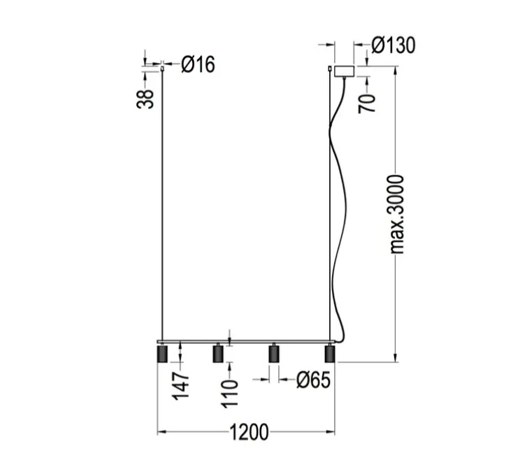 Suspension, Donna Line 120, bleu nuit, L120cm, H7cm - Pholc