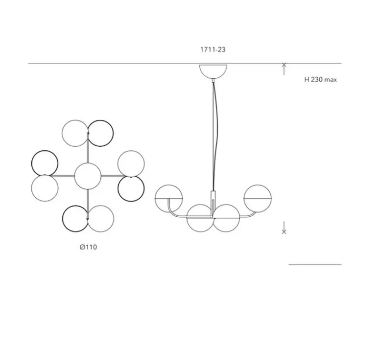 Suspension*Penta Suspension, Elisabeth, , LED, dim, 0-10V, 3000k, 8 x 827 lm, Ø110cm, H30cm - chrome noir