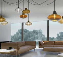 Suspension*Panzeri Suspension, Emma sans rosace, , Ø26cm, H18,5cm - verre fumé,