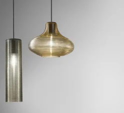 Suspension*Panzeri Suspension, Emma sans rosace, , Ø26cm, H18,5cm - verre fumé,