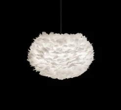 Suspension, Eos L, blanc, plumes d'oie câble noir, Ø65cm, H40cm - Umage