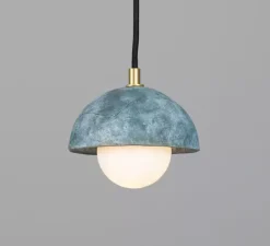 Suspension, Ferox, bleu terre, laiton satiné, Ø14cm, H15cm - Mullan Lighting