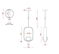 Suspension*Tooy Suspension, Filipa, 555.22, , IP40, L28cm, H45cm - noir texturé, cuir noir et marron