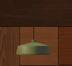 Suspension, Flame Wide, vert olive mat, câble noir, IP44, LED, dim, 2700K, 800 lm, Ø28cm, H12,6cm - Pott